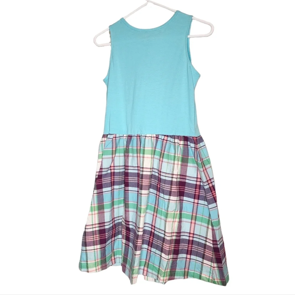NWT Lands' End Dress 100% Cotton Sleeveless Blue Plaid Kids Youth Size‎ 14